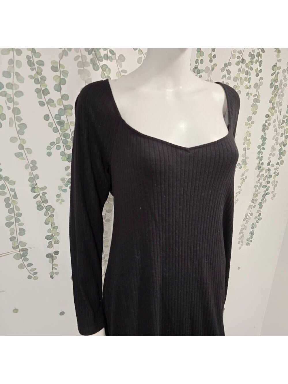 ELOQUII Ribbed Black Long Sleeve Midi Dress 18/20 | NWT Nordstrom Curve Knit - Picture 5 of 11